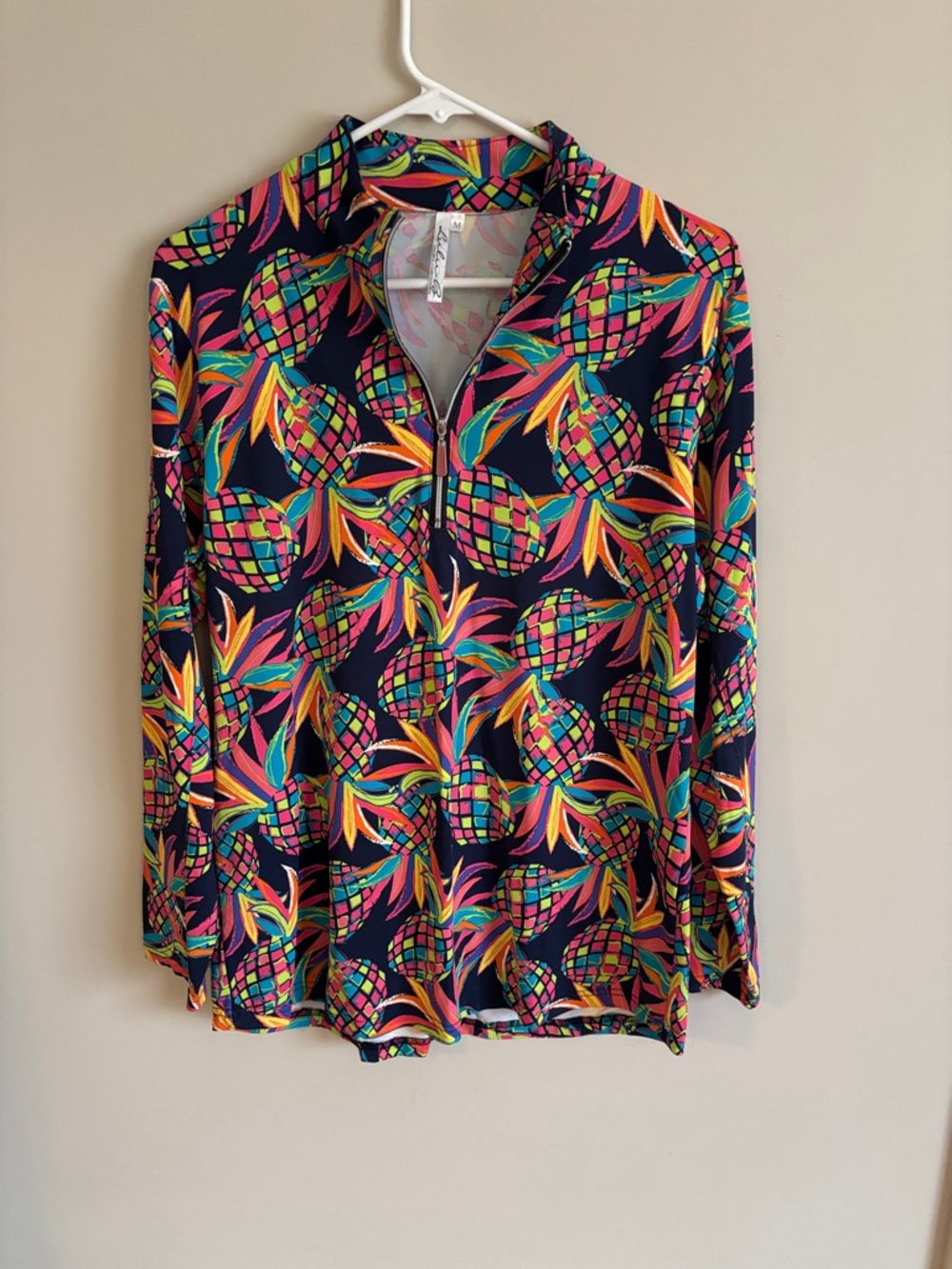 Lulu-B Navy Long-Sleeve Tunic with Multicolor Pineapple Print